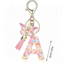 Llavero con letra, borla y colgante de mariposa, para billetera, mochila, bolso de mano - Multicolor - Ver 31