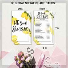 Bridal Shower Games - Lemon Theme Engagement Party Game Cards For Wedding, Bachelorette Party - Citrus Lemon Bridal Shower Decorations - He Said She Said - 30 Cards(A02) - A - 查看 3
