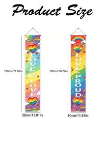 2pcs Rainbow Porch Banner, Heart Pride Month Door Banner, Home & Outdoor Decor. Everyone Is Welcome Here. Love Is Love. - Multicolor-- - View 5