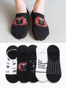 5 Pairs Men's Thin Casual Boat Socks, Stylish Invisible Socks, Personalized Black & White Socks For Summer - Black and White - View 6