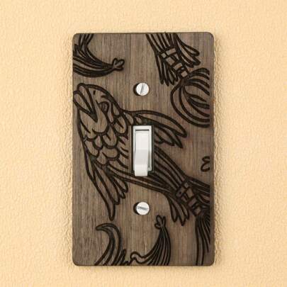 Vintage Carved Solid Wood Switch Socket Panel Set, American Style Personalized Wall Power Outlet Decorative Cover Plate