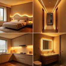 LITSHOW Punktloser COB LED Lichtstreifen, USB-betrieben Unterbauleuchte mit integriertem Schalter, flexibler nahtloser LED Streifen, geeignet für Küchenschränke, Schreibtische, Kleiderschränke, Schminkspiegel, selbstklebend (Warmweiß/Kaltweiß) - Druckknopfschalter - Übersicht 5