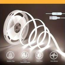 LITSHOW Punktloser COB LED Lichtstreifen, USB-betrieben Unterbauleuchte mit integriertem Schalter, flexibler nahtloser LED Streifen, geeignet für Küchenschränke, Schreibtische, Kleiderschränke, Schminkspiegel, selbstklebend (Warmweiß/Kaltweiß) - Druckknopfschalter - Übersicht 10