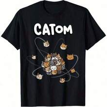 1 pieza Camiseta de gato de ciencia, té, química, amante de la física, escuela, para hombres, mujeres, niñas, todas las estaciones, algodón, impresión de un solo lado, cuello redondo, camiseta de manga corta 180g 100% algodón - Negro - Ver 1