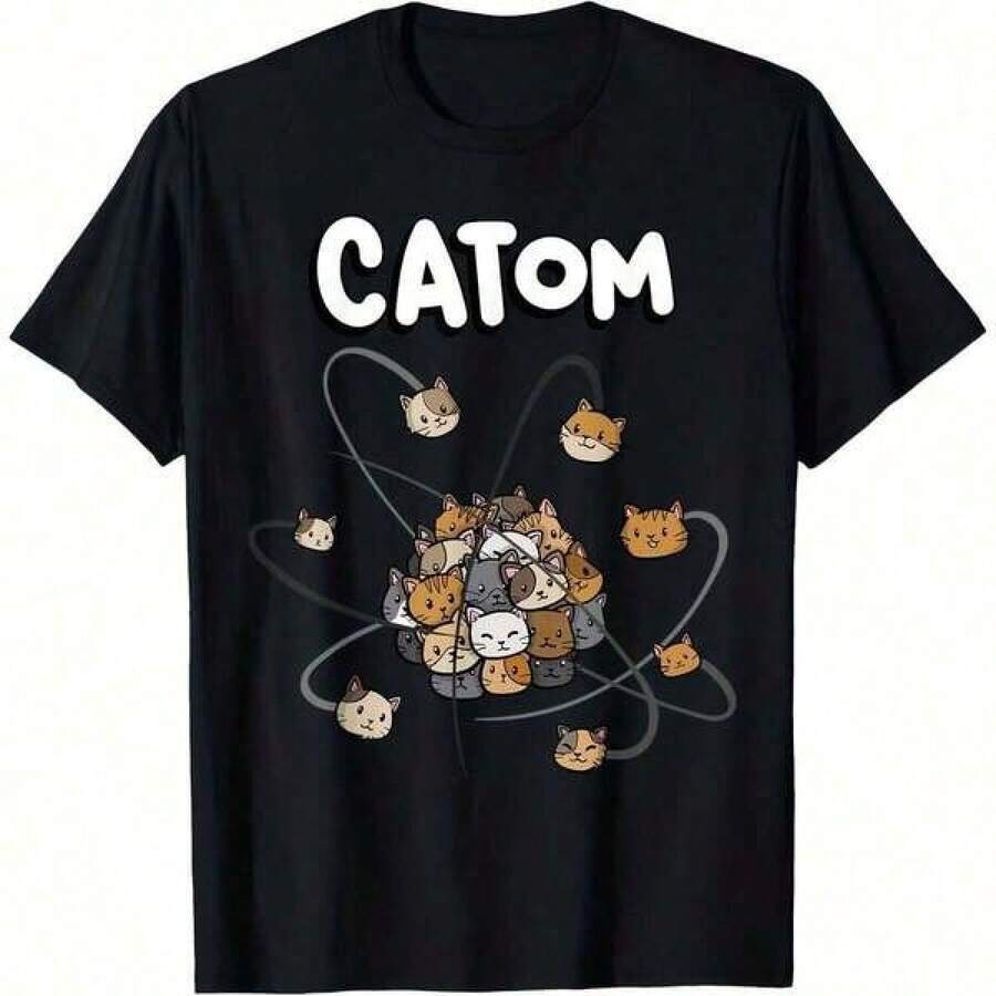 1 pieza Camiseta de gato de ciencia, té, química, amante de la física, escuela, para hombres, mujeres, niñas, todas las estaciones, algodón, impresión de un solo lado, cuello redondo, camiseta de manga corta 180g 100% algodón - Negro - Ver 1