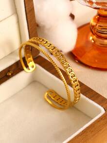 1/3pcs Minimalist Luxury Geometric Niche Design Stainless Steel Bracelet Set, Suitable For Women To Wear To Banquets And Parties, Fashion & Versatile - Multicolor - View 5