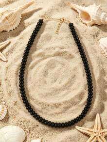 1pc European And American Bohemian Simulated Stone Abacus Beaded Short Necklace, Stainless Steel Accessories, Suitable For Holiday And Beach - Handmade Beaded Faux Stone Stainless Steel Necklace - View 19
