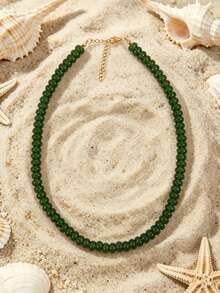 1pc European And American Bohemian Simulated Stone Abacus Beaded Short Necklace, Stainless Steel Accessories, Suitable For Holiday And Beach - Handmade Beaded Faux Stone Stainless Steel Necklace - View 24