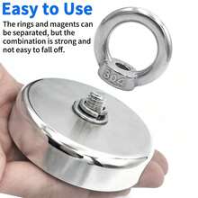 1-2pcs D25-42mm Super Strong Neodymium Magnet Hooks, Heavy Duty Rare Earth Recovery Magnets With Countersunk Eye Bolt, Suitable For Underwater Fishing And Metal Recovery - D25mm - View 6