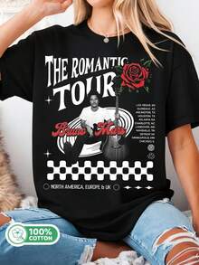 Brunos Mars "The Romantic Tour" Graphic Tee, Oversized Black Tee For Concert Fans. - Black - View 6