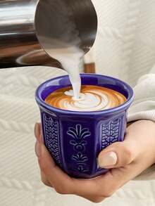 1pc Middle Eastern Retro Ceramic Cup, Arabic Traditional Embossed Floral Pattern Coffee Mug, Household Afternoon Tea Cup, Arabic Style Geometric Pattern Mug, Cross-Border Hot-Selling Middle Eastern Style, High-Quality Glazed Surface, Heat-Resistant And Easy To Clean, Suitable For Coffee, Black Tea, Kava Coffee, Suitable For Gifts And Personal Use - Multicolor - View 4