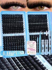 440/480片裝 DIY 自貼式分段假睫毛,柔軟自然感,適合初學者,濃密蓬鬆長效,適用日常、婚禮、夜派對、Cosplay、舞台眼妝,女性禮物 - 彩色 - 查看 3
