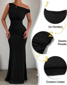 Women's Long Sleeveless Dress With Train, Colored For Wedding, Date, Ceremony And Events - 黑色 - 查看 3