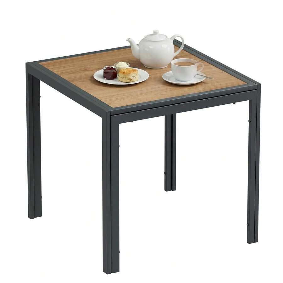 Square Patio Table With Metal Frame, Non-Slip Outdoor Dining Table For Small Balconies, Anthracite Garden Table 75*75*72 Cm, DPC Balcony Table - Gray Frame + Teak Color - View 1