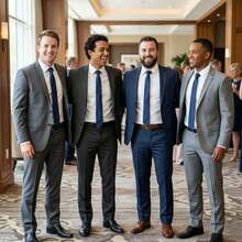 Set Of 5 Light Gray Formal Ties For Groomsmen, Weddings, Events, And Conferences - Navy Blue - View 2