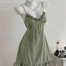 Fengyu Women's Clothing Store Vestido corto de verano casual de mujer con tirantes finos de color verde - Marrón - Ver 5