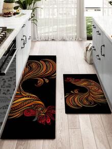 1/2 piezas Alfombra y Tapete de Cocina con Gallo, Alfombra de Cocina con Gallo de Granja, Tapete de Cocina con Pollo Negro para Fregadero, Decoración de Cocina Campestre - Multicolor - Ver 1