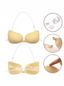 1 Pair Wing Shape Clear Strap Silicone Push Up Bra, Invisible Anti-Sagging Pasties For Wedding & Evening Dresses - Multicolor - View 3