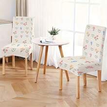 1pc/2pcs/4pcs/6pcs/30pcs Stretch Dining Chair Cover Universal Size High Elastic Polyester Cottagecore Checkered Background With Heart And Flower Print Full Coverage Stain Resistant Washable Removable - Multicolor - View 15