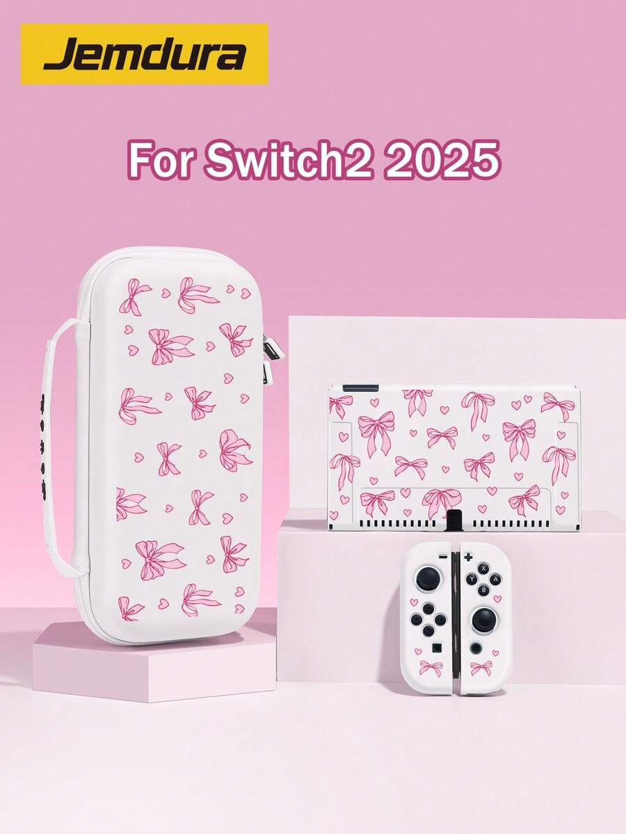 2025款Switch游戏机配件,粉色蝴蝶结爱心图案,兼容Switch NS/Switch OLED保护壳及收纳袋,送给Switch玩家的最佳礼物,情人节浪漫礼物 - 彩色 - 查看 1