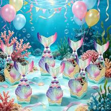 12/24 Set Shell Design Gift Boxes Mermaid Cards Set Cartoon Mermaid Design Paper Treat Boxes Gift Packaging Box Mini Creative Ocean Party Favor Boxes For Birthday Wedding Babyshower Holiday Hawaii Party Decorations - Multicolor - View 10