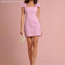 Soqi Women's Clothing  Vestido mini rosa con gran lazo en el hombro, sin mangas, estilo princesa, romántico para mujer, dulce y elegante para vacaciones, citas, fiestas, graduación, invitadas a bodas, vestido de fiesta, vestidos de verano para mujer, ropa de verano - Negro - Ver 6