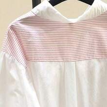 Camisa de mujer con diseño de rayas y parches, blusa casual holgada, nuevo diseño de primavera y otoño en color rojo - Rojo - Ver 5