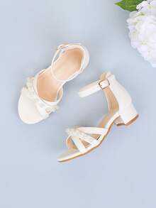 Girls' Fashion White Cross Strap Pearl Summer Open Toe Breathable High Heel Chunky Heel Sandals Dress Shoes Princess Shoes For Holiday Wedding Party Evening Vacation Sweet Cute Versatile Flower Girl Shoes For Big Medium Small Girls Children Shoes Performance Shoes Dance Mary Jane Cool Baby Kids Sandals Summer - White - View 5