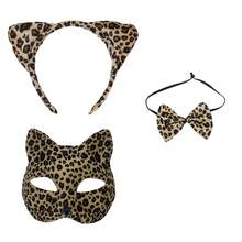 Leopard Cat Mask, Halloween Cosplay Props, 3D Cat Ears Headband, Bow Tie & Tail, Party Supplies - Multicolor - View 8