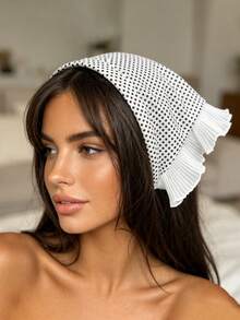 1 pieza Diadema retro de lunares, diseño de volantes de borde ancho, accesorio para el cabello para uso diario/vacaciones/citas - Multicolor - Ver 1