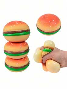 Weiches, flauschiges, realistisches Hamburger-Kuscheltier zum Drücken, dehnbares, federndes Stressabbau-Squishy-Spielzeug, Druckentlastungs-Stressabbau-Spielzeug - Verschiedenfarbig - Übersicht 3