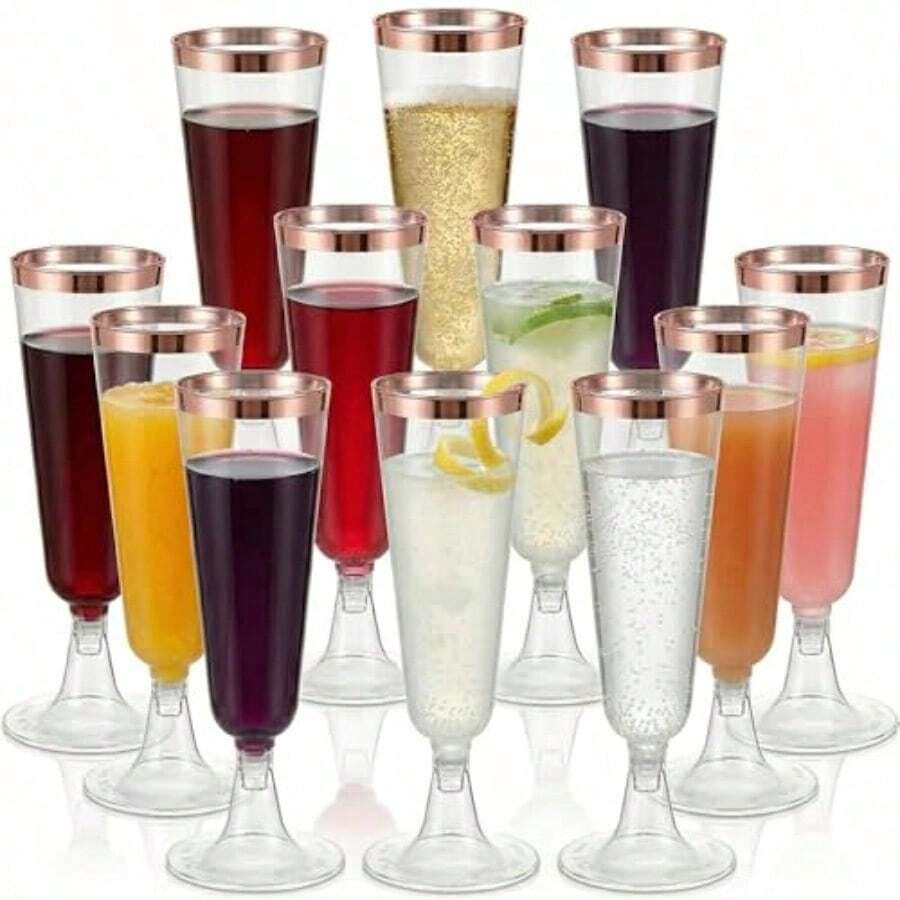 1 - 50 chiếc ly champagne màu vàng hồng (5oz), ly nâng ly bằng nhựa trong suốt, ly cocktail, ly champagne tái sử dụng, ly hình ly rượu bền và sang trọng, phù hợp cho đám cưới, tiệc cocktail, lễ hội, Giáng sinh và Giao thừa - Nhiều màu - Xem 1