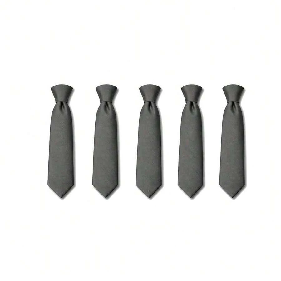 Set Of 5 Light Gray Formal Ties For Groomsmen, Weddings, Events, And Conferences - 鉛灰色 - 查看 1