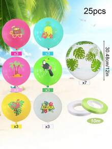 50個夏威夷 Aloha 12英吋乳膠氣球，火烈鳥與鳳梨造型，適合夏季海灘泳池嬰兒洗禮生日派對裝飾，附裝飾捲線 - 彩色 - 查看 13