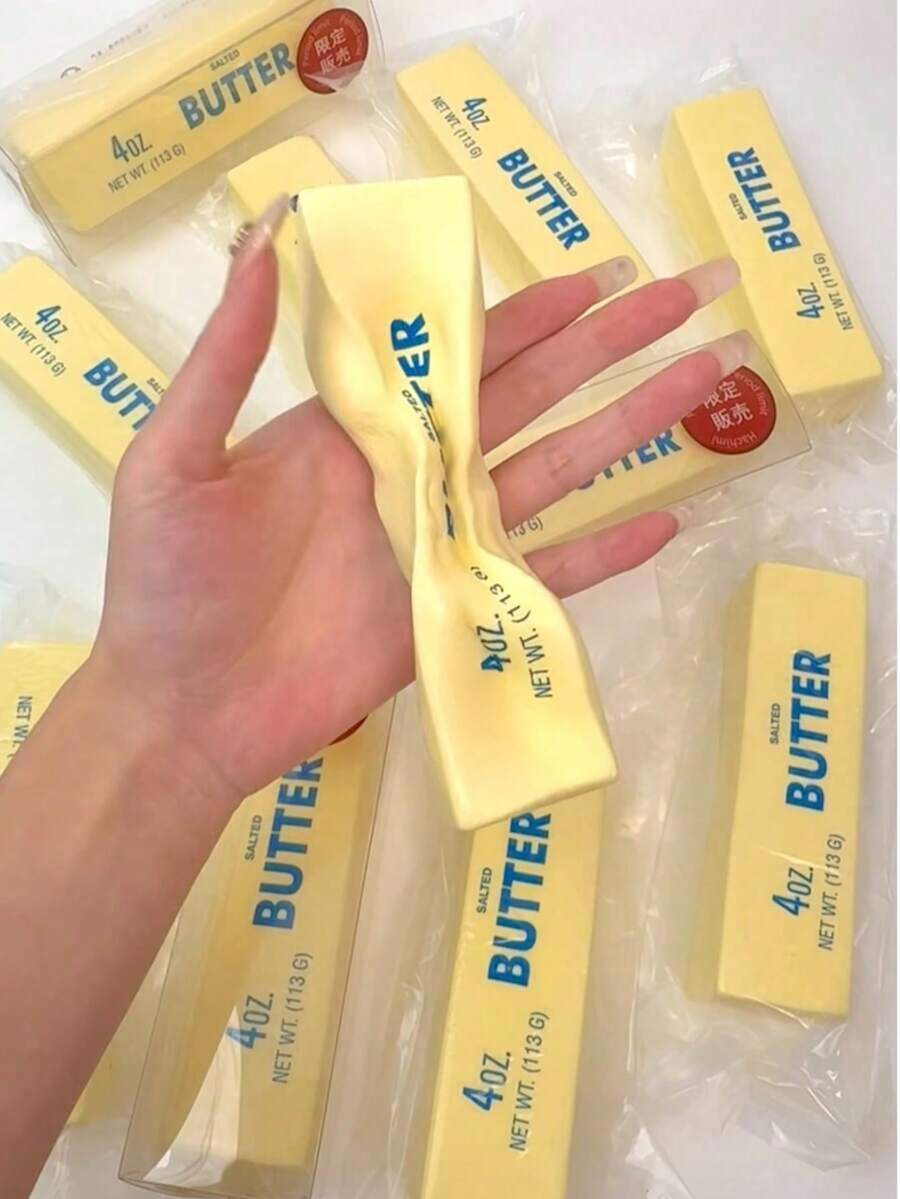 1個柔軟可擠壓奶油棒玩具，休閒娛樂紓壓軟玩具，逼真食物擠壓壓力球玩具禮物，適合節日派對 (Squishies.Squishy.Butter Squisy)