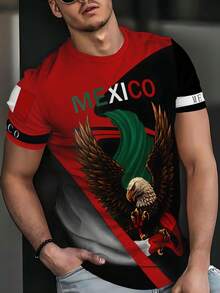 Men's Breathable Quick-Drying T-Shirt - Mexican Eagle Pattern In Green, White, And Red - Lightweight Activewear For Fitness, Travel, And Casual Wear - Fashionable Printed T-Shirt - 酒紅色 - 查看 3