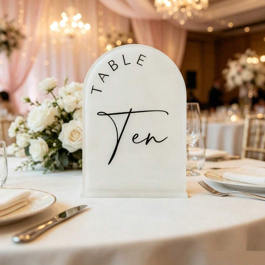 10/15/20pcs White Acrylic Wedding Table Number Signs, 5x7 Inch Arched Base Printed Design, Suitable For Wedding, Event, Party, Restaurant, As Best Gift, Wedding Decor, Home Decor, Party Favor, Bride Birthday, Graduation Decor And Bachelorette Party Decor! - View 1