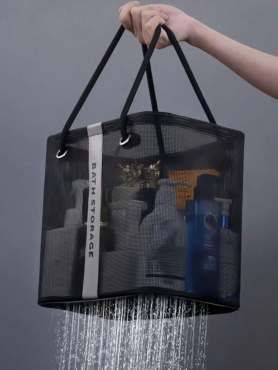 Portable Mesh Bathroom Storage Basket Foldable Storage Basket Mesh Drain Basket Simple And Practical Handle Design Large Capacity Breathable And Quick-Drying Suitable For Dorms Home Bathrooms Travel Camping Swimming Back To School Travel Accessories