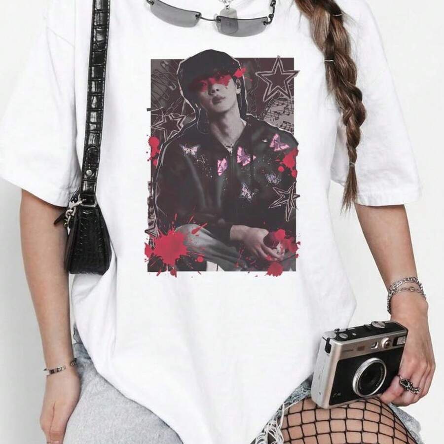 Sommar-T-shirt för män, 180g ren bomull, Jin Arirang turné-tröja, World Tour 2026 merch, retro -tröja perfekt för vår-, höst- och vintersäsonger. - Vitt - Visa 1