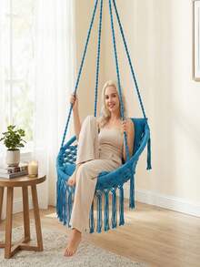 Hanging Hammock Chair W/Large 2pcs Padded Cushion, Macrame Swing Chair For Porch, Max 550 Lbs Capacity Hanging Swing For Adults & Teens, Comfy Hammock For Bedroom Relaxing Reading Napping,Camping Essential Back To School - With 2 Cushions - View 2
