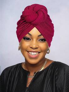 Awegeo 1Pc Women's Solid Color Frontal Handmade Flower Knot African Fashion Turban Hat, Casual Comfortable Breathable Premium Daily Headscarf - A - View 10