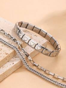 3pcs/Set Bracelets, Elevate Your Daily Outfit Style, Includes 3 Different Style Bracelets, Perfect For Layering Or Wearing Individually - Silver - View 1