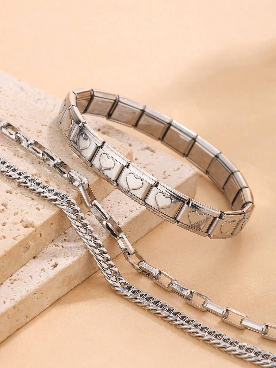 3pcs/Set Bracelets, Elevate Your Daily Outfit Style, Includes 3 Different Style Bracelets, Perfect For Layering Or Wearing Individually - Silver - View 1