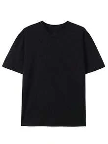 Lässiges Kurzarm-T-Shirt für Herren, Sommertop, moderner Print, kreatives Design, bedrucktes Rundhals-T-Shirt, reine Baumwolle, Kurzarm-Top - Schwarz - Übersicht 2