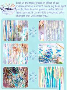 2pcs Rainbow Party Decoration Fringe Backdrop Curtain, Shiny Holographic Aluminum Foil Fringe Metallic Wire Curtain, Suitable For Frozen Mermaid Theme Birthday Party Decoration - 3.3 X 6.6ft (Approx. 1 X 2m) - A - View 2