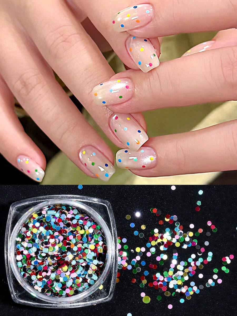 2pcs Colorful Nail Sequins Mini Round Sequins Polka Dot Nail Art Design Y2K Cute And Charming Nail Decoration Nail Salon Accessories Nail Supplies DIY Nail Charms - Multicolor - View 1