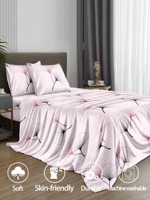 Bộ 4 món ga giường họa tiết lá bạch quả hình quạt màu hồng, chất liệu microfiber mềm dễ chăm sóc, ga giường hoa (1 ga phẳng + 1 ga chun + 2 vỏ gối), size King Queen Full TWIN, ga chun túi sâu đến 11.8 inch, vỏ gối mềm thoáng khí không nhăn, ngủ ngon hơn, phong cách khách sạn sang trọng, quà tặng cho bố mẹ và bạn bè - Hồng - Xem 4