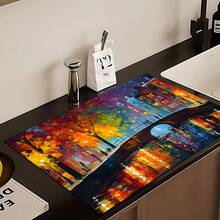 1pc Amsterdam Landscape Pattern Printed Absorbent Dish Drying Mat, Home Decor, Espresso Machine Countertop Absorbent Mat, Sink Drain Mat, Soft Faucet Absorbent Mat, Sink Cup Mat, Kitchen & Bathroom Accessories - Multicolor - View 4