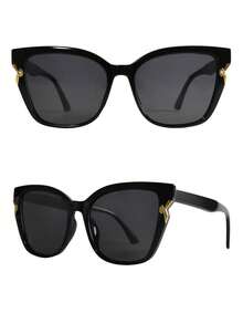 1pc Unisex Cat Eye Shaped PC Frame Glasses, Solid Color Retro Fashion Eyewear Suitable For Daily Wear - black gray - View 5