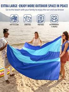 Manta de picnic de playa extra grande a prueba de arena, manta plegable impermeable para exteriores con bolsa de almacenamiento, 4 estacas de suelo y mosquetón, manta portátil ligera a prueba de arena para playa, parque, camping, senderismo, viajes y picnic familiar - A - Ver 6